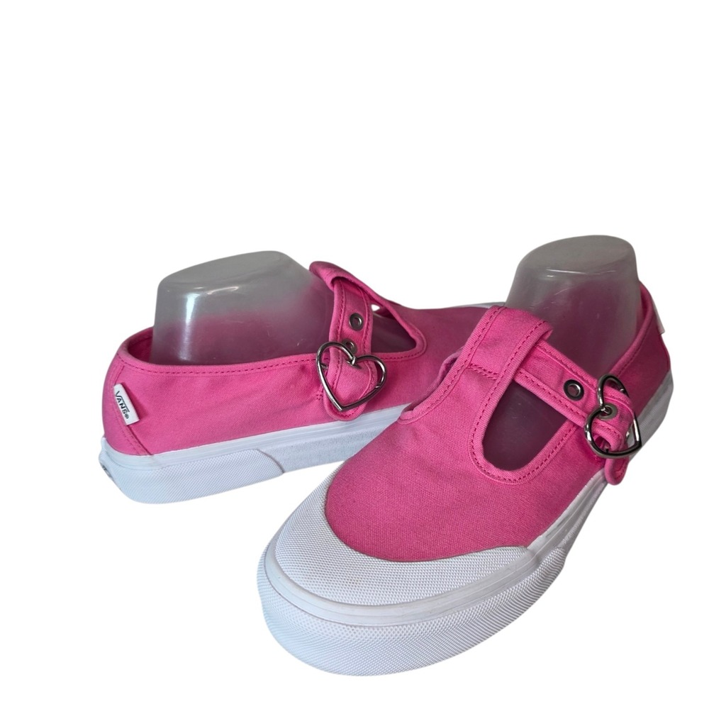 Vans Style 93 Womens W9.5 Pink White Canvas Heart Buckle Mary Jane Sneakers